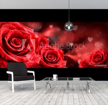 Picture of Red roses flower on valentine background Valentines day wide rose banner